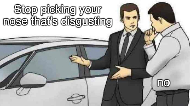 cartoon of two men in suits talking to each other in front of a car