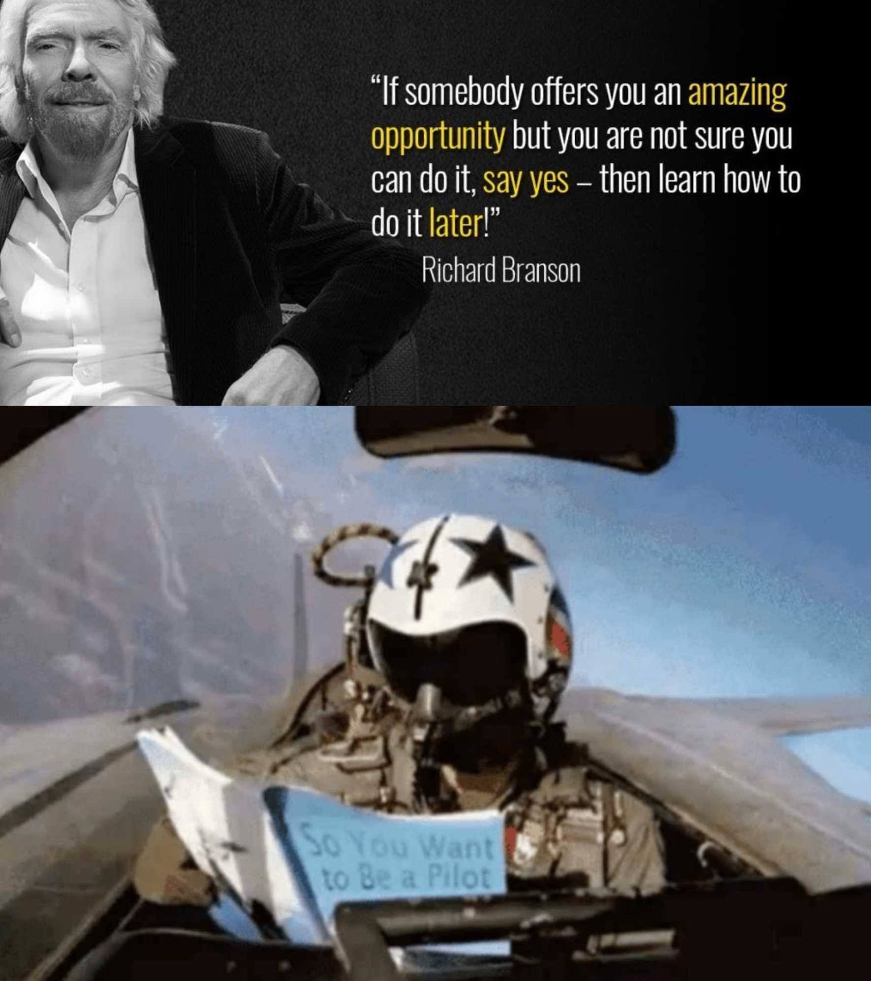 image of a man sitting in a plane with a quote on it