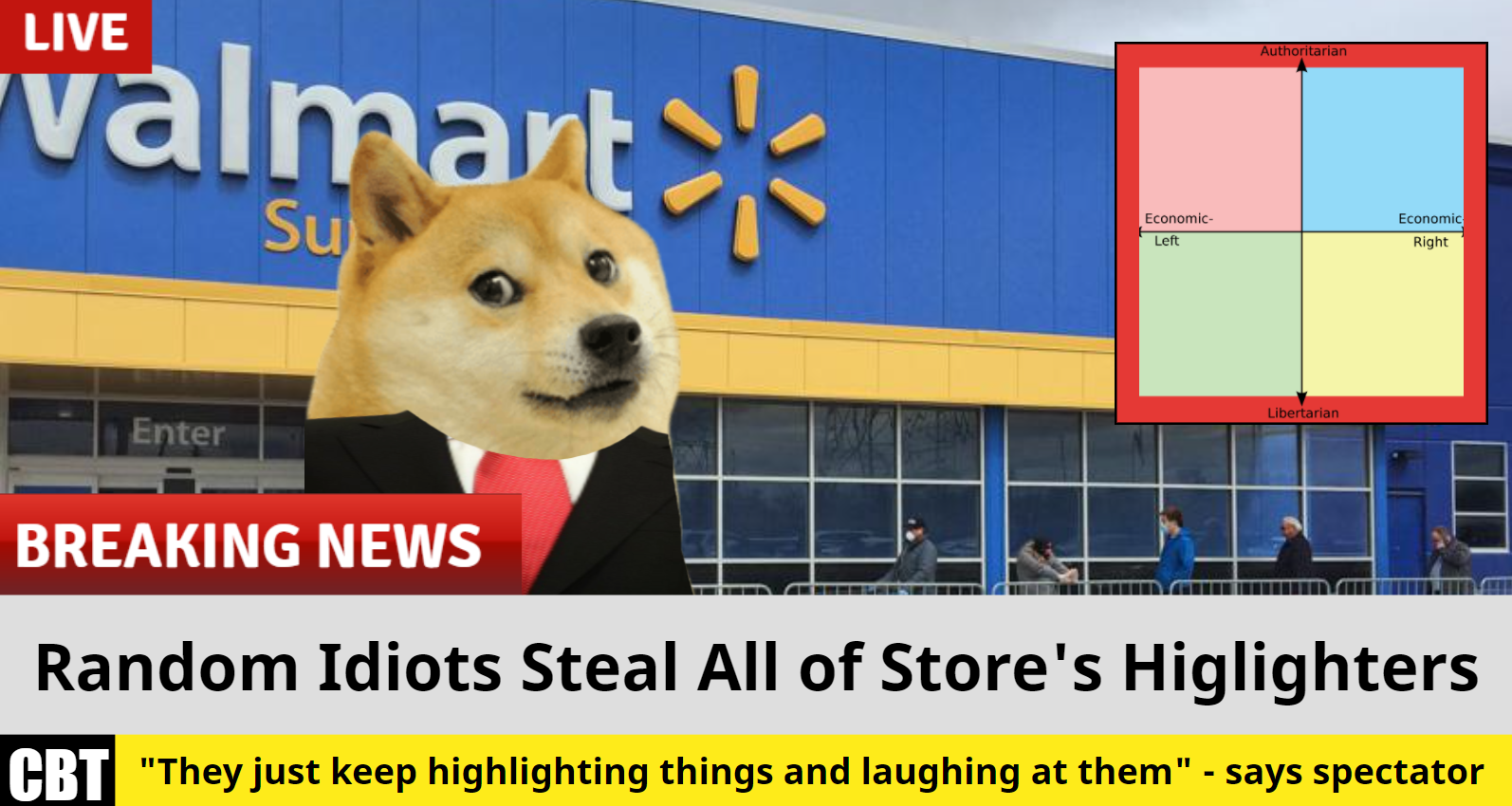 dog in a suit and tie standing in front of a walmart store