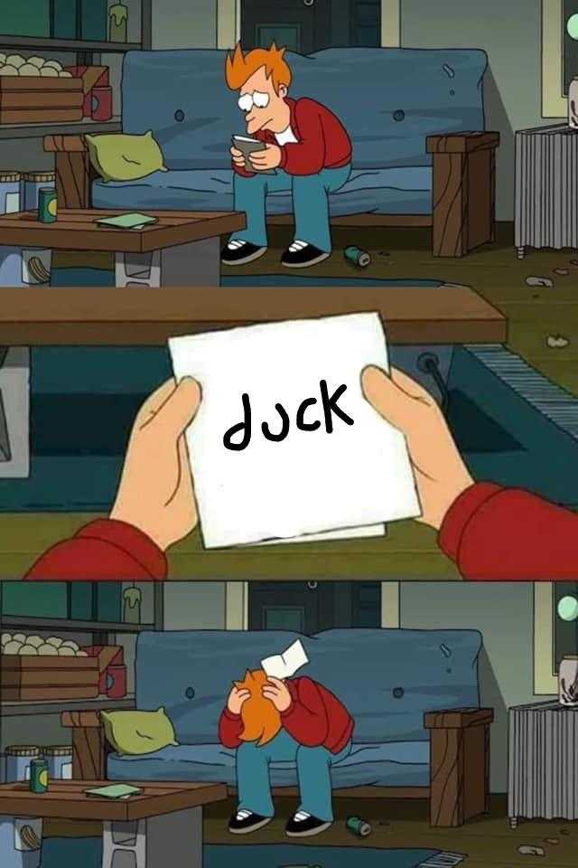 a cartoon picture of a man holding a sign that says duck