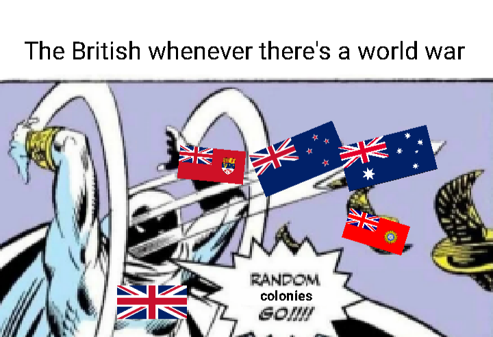 cartoon of a british and australian flag flying over a world war