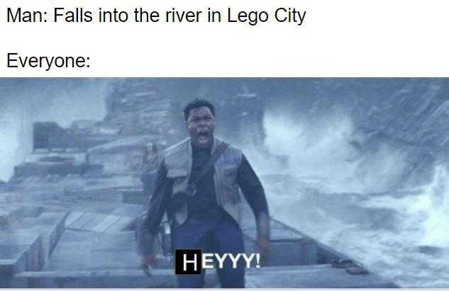 a man falls into the river in lego city everyone hey