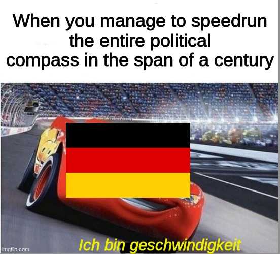 a picture taken from a car driving down a road with a german flag on it