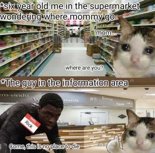 there are two pictures of a cat and a man in a store