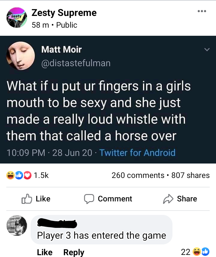 a screenshot of a tweet with a text message that reads, what if put fingers in girls mouth?