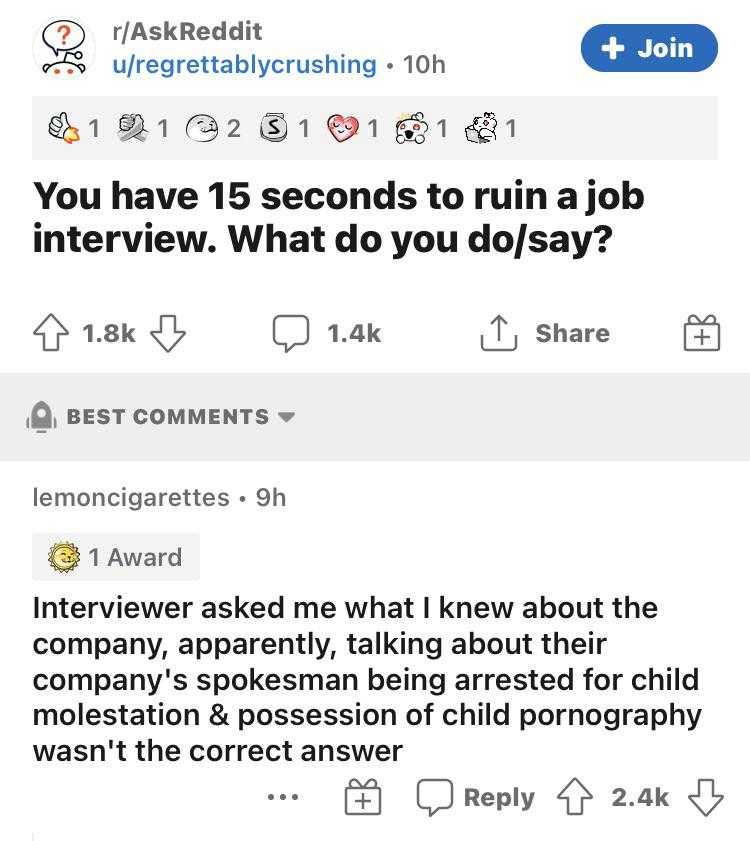 a screenshot of a twee with a caption of a job interview