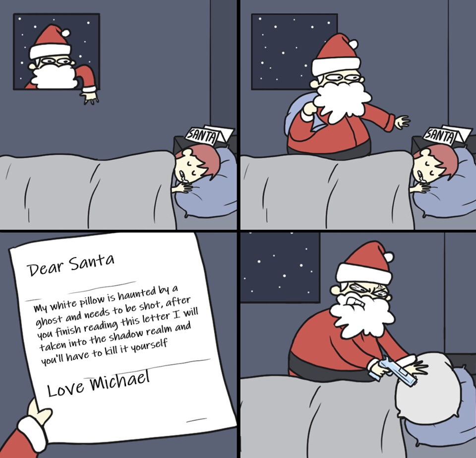 a cartoon of santa claus is holding a letter to a child