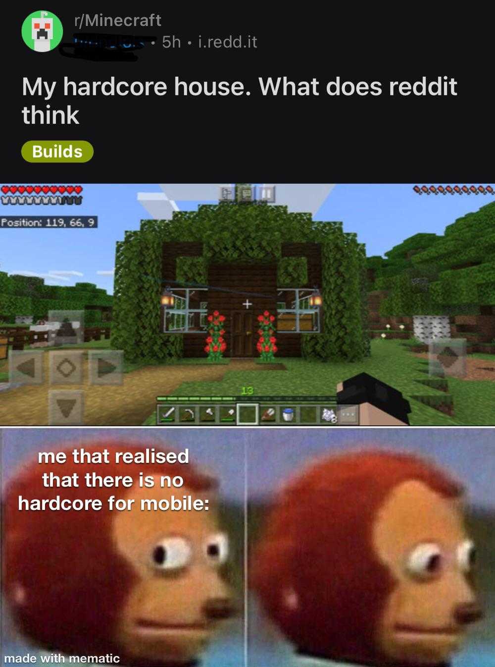 a picture taken from a minecraft video game of a monkey