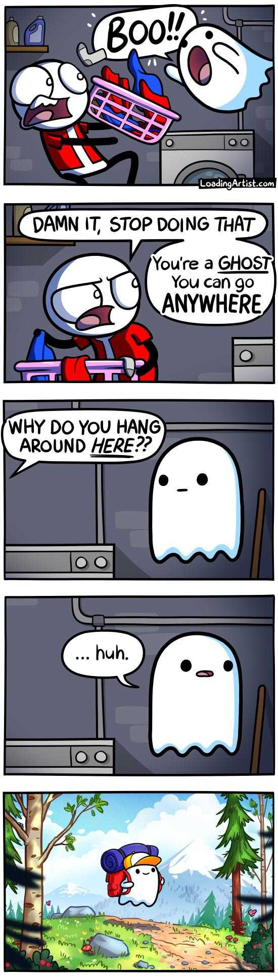 a comic strip with a cartoon of a ghost and a ghost face