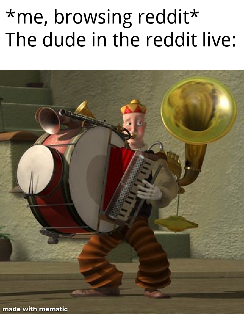 a cartoon image of a man playing a musical instrument with a caption that reads, brows reddit the