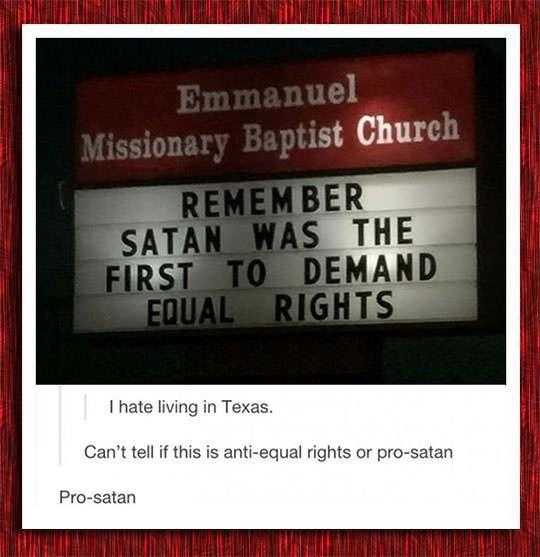 sign in front of a church saying it is not equal to the right