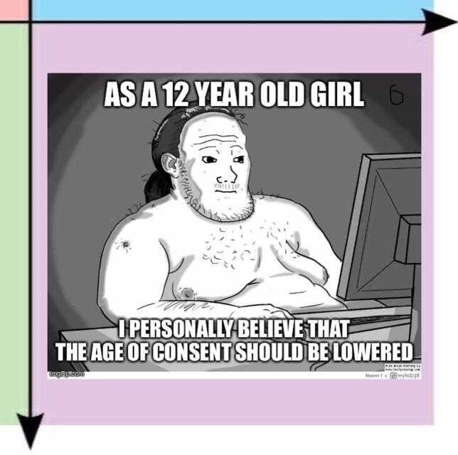 a cartoon of a man sitting at a computer with a caption of a 12 year old girl