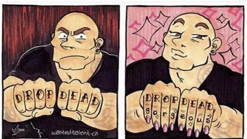 two cartoon pictures of a man with his hands crossed and a man with his hands crossed