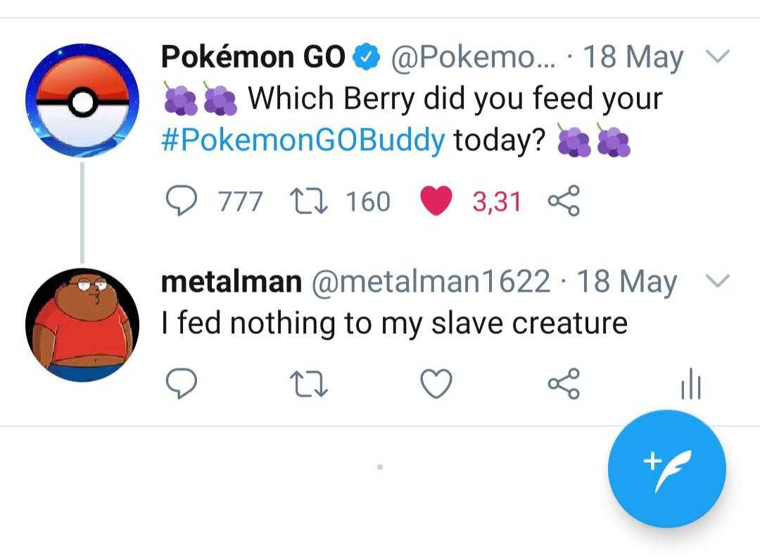 a tweet with a cartoon character and a pokemon character