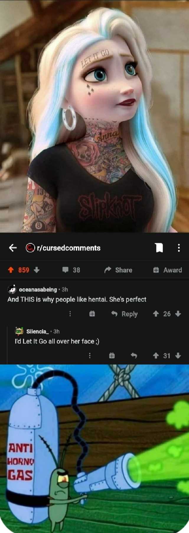 a cartoon picture of a woman with tattoos and a green alien