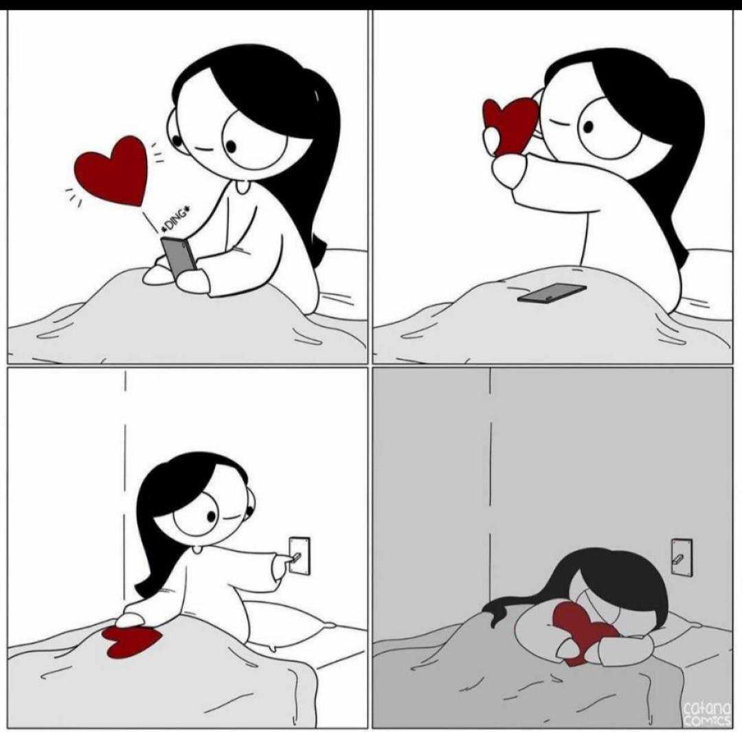 a cartoon of a woman in bed with a heart in her hand