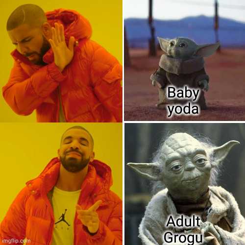 a close up of four pictures of a man with a baby yoda