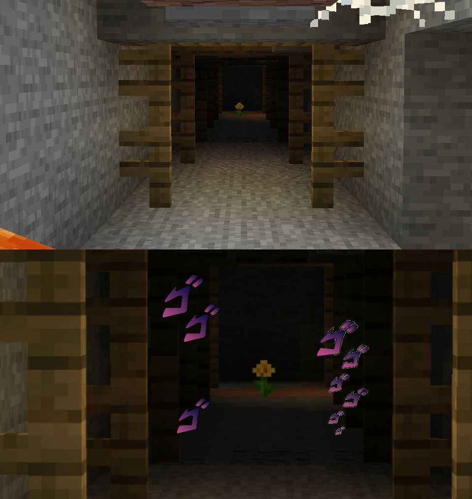 there are two screens of a hallway in a minecraft game