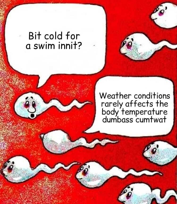 cartoon of a group of white ghosts with a speech bubble saying it cold for a swim in