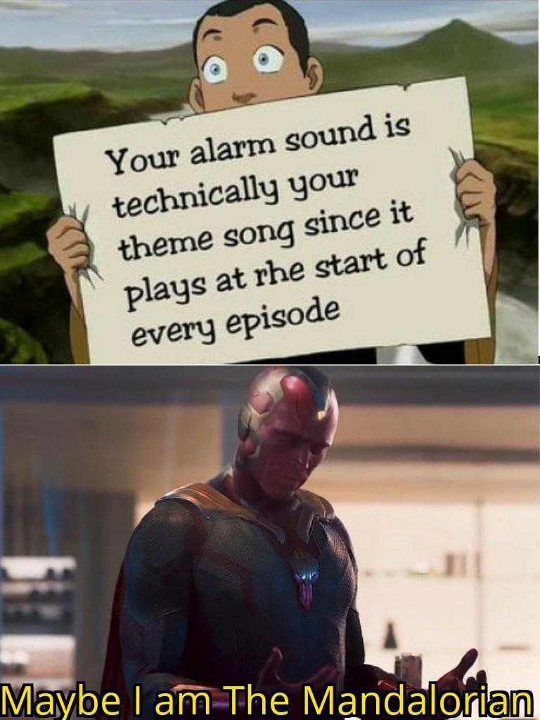 a man holding a sign that says, you alarm sound is technically your theme song since it plays at the