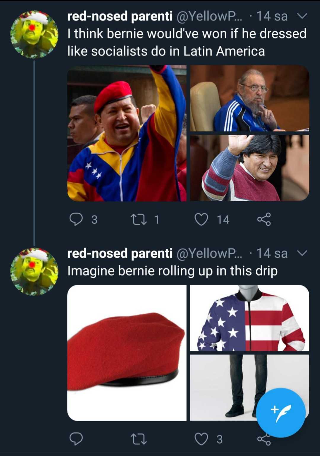 a screenshot of a twitter post with a picture of a man in a red - headed hat and a woman in a red - headed parent