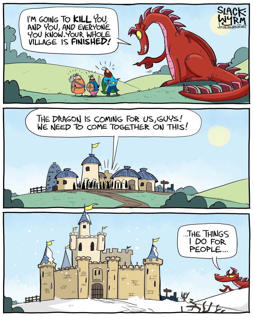 a cartoon of a dragon and a castle with a dragon on it