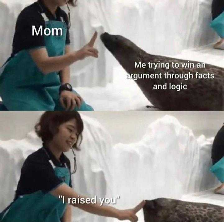 a woman petting a seal in a zoo with a caption that reads mom me trying to win a