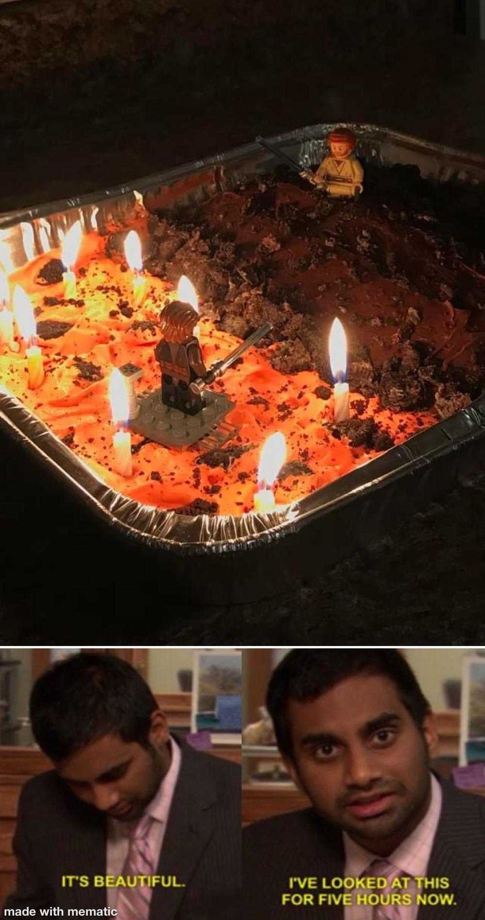 there are two pictures of a man in a suit and tie with a cake with candles