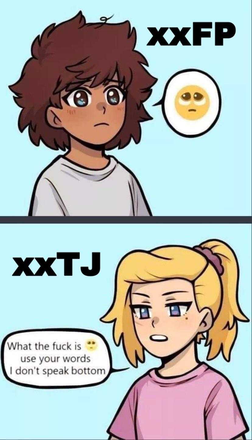 a cartoon of a girl and boy with a speech bubble saying xtp