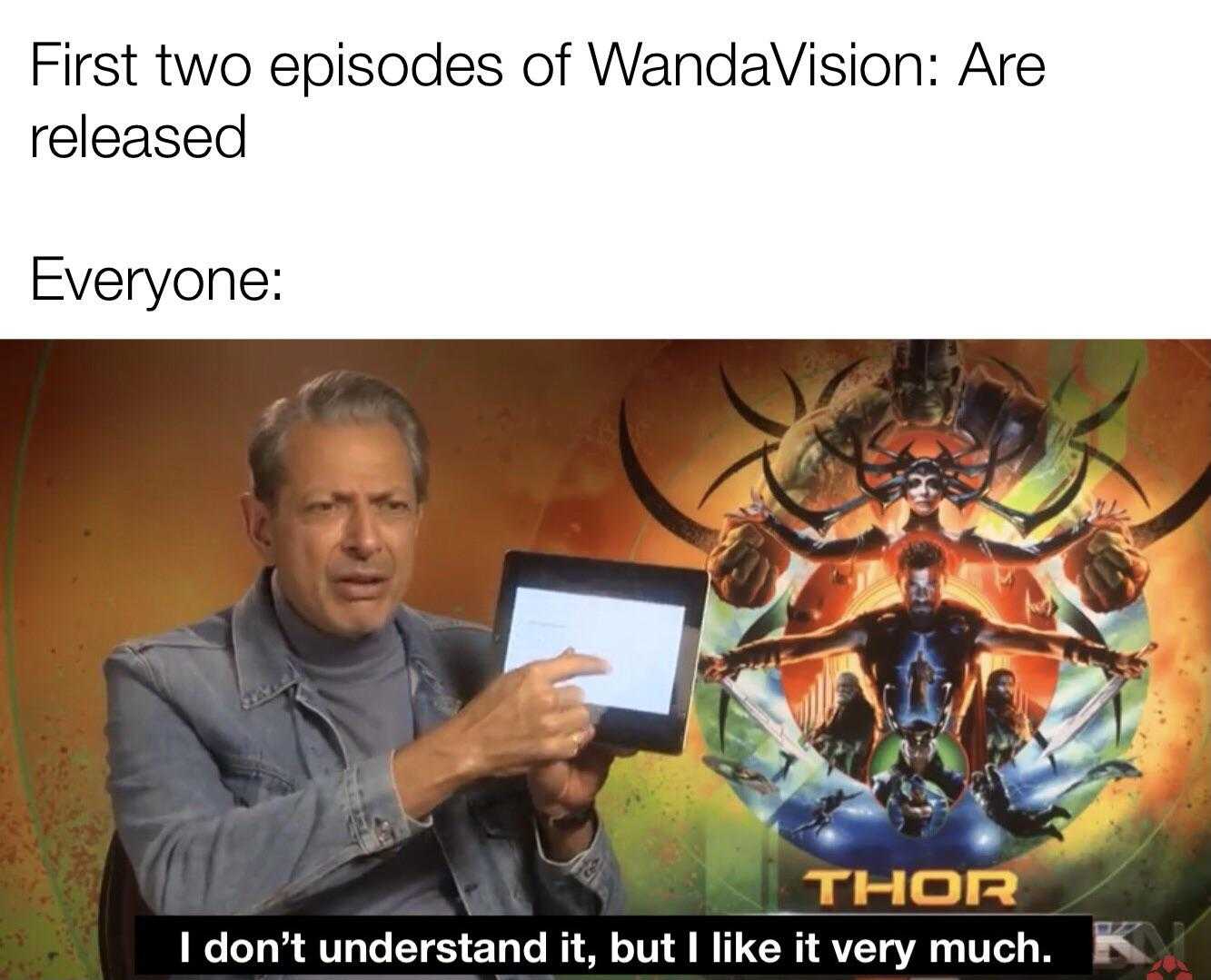 a man holding a tablet computer with a caption of thor