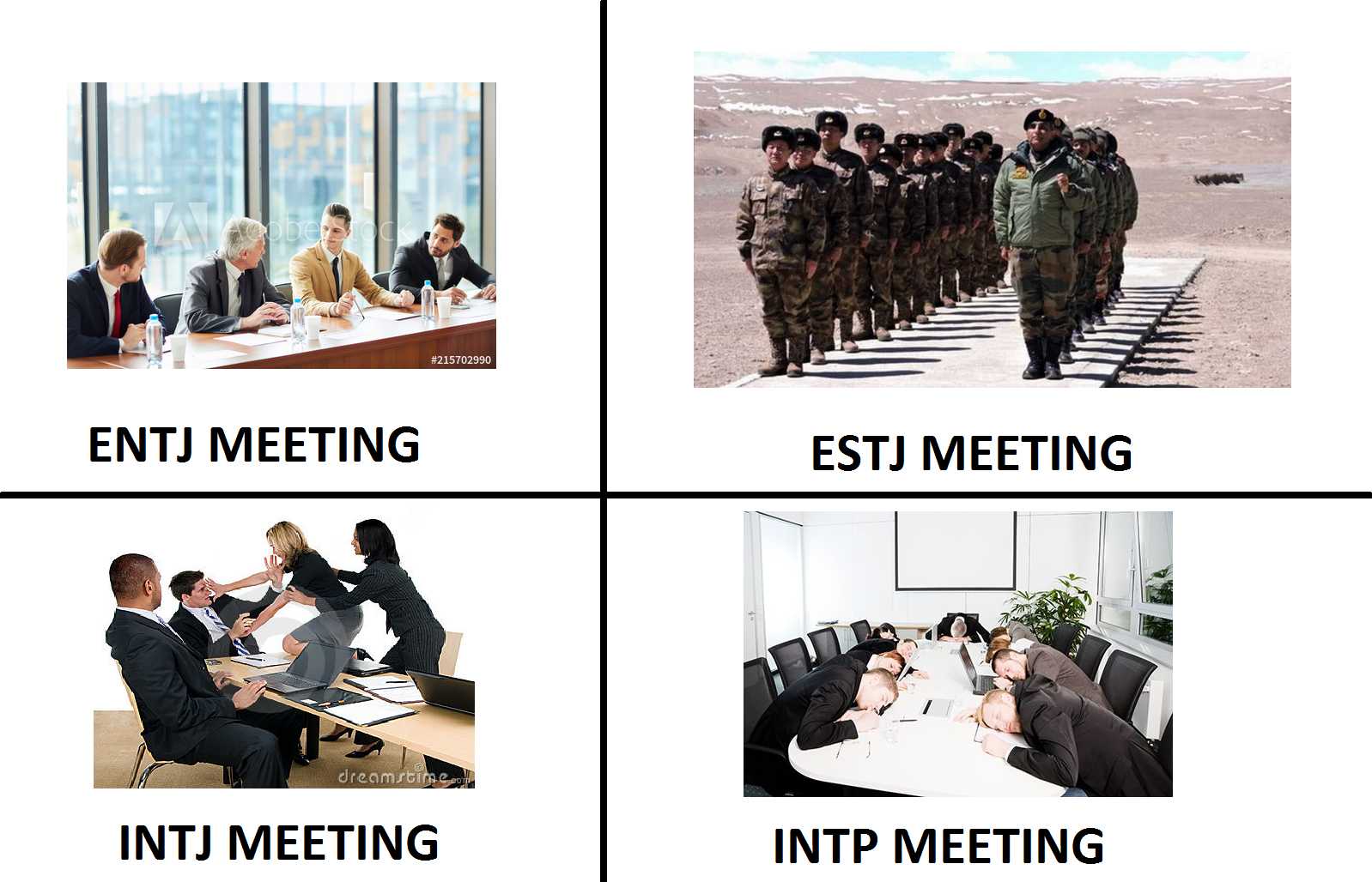 four different pictures of a group of people in a meeting