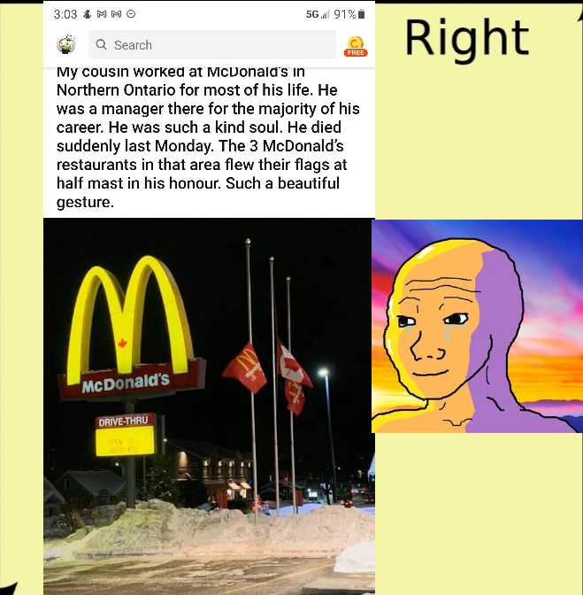 a cartoon picture of a man standing in front of a mcdonalds