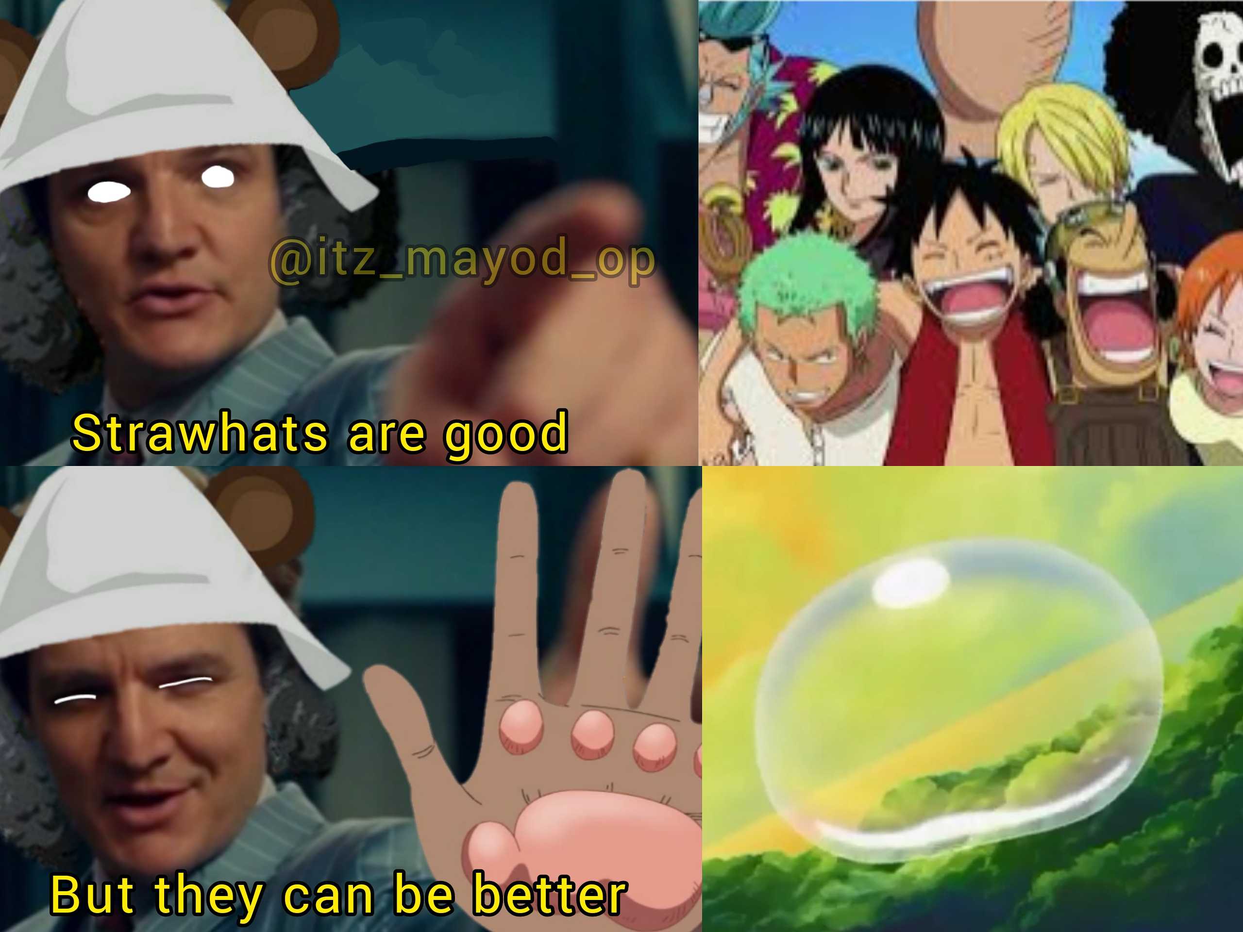 there are many pictures of one piece of anime with a caption