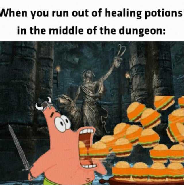 cartoon when you run out of healing potions in the middle of the dungeon