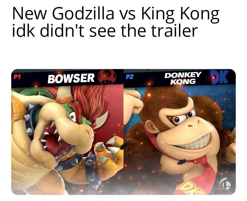 a cartoon image of a monkey and donkey kong character with a text that reads, new godzilla vs king kong