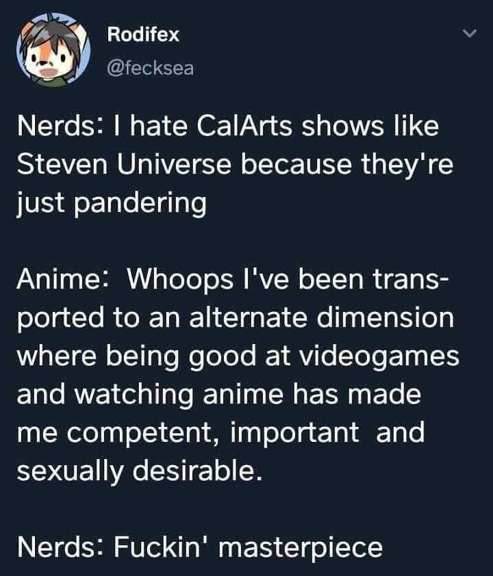 a tweet with a caption of a cat saying neds hate calarts shows like steven universe