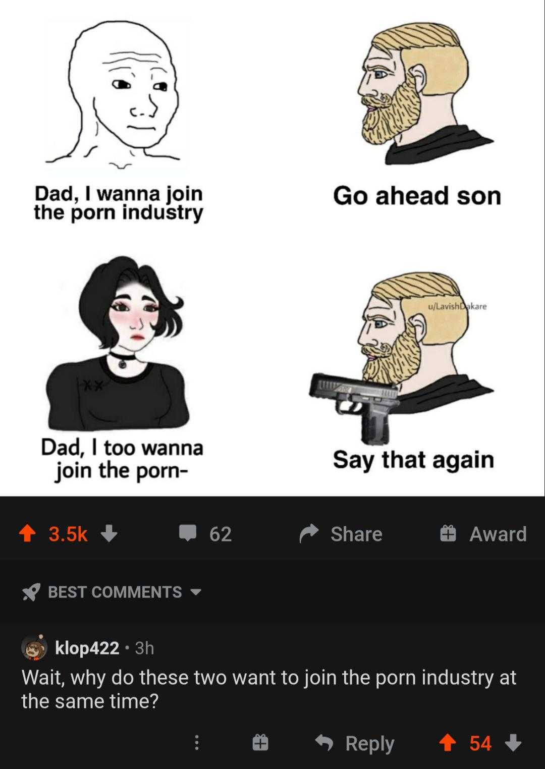 a cartoon of a man with a beard and a woman with a gun