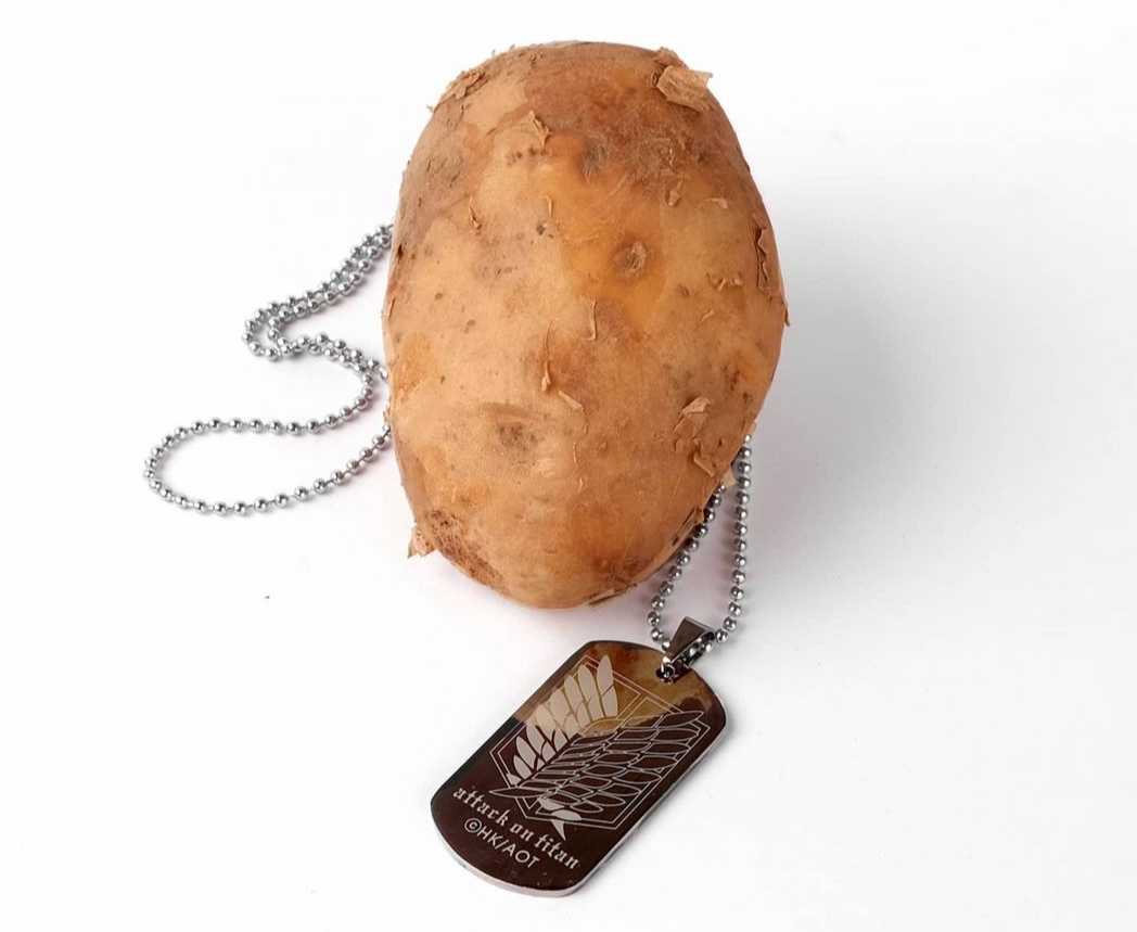 a close up of a potato with a tag on it