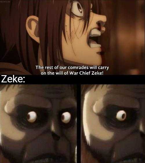 a cartoon picture of a man with a creepy face and a caption that reads, the rest of our commies are carry on the will war chief zeke