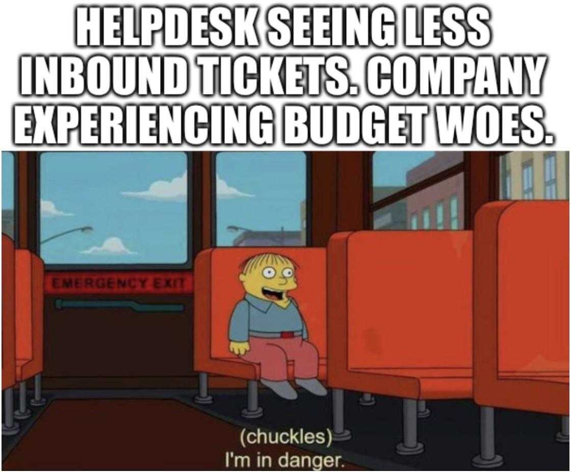 a cartoon image of a man sitting on a bus with a caption saying help desk send less inbound