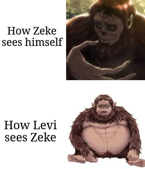 a cartoon picture of a gorilla with a caption of how zeke sees himself