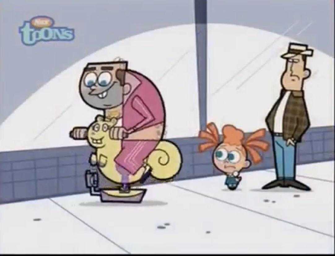 cartoon characters are standing in a subway station with a man and a woman