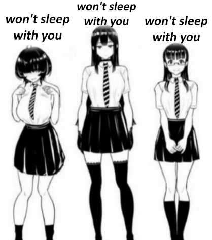 three anime girls in school uniforms with ties and a shirt