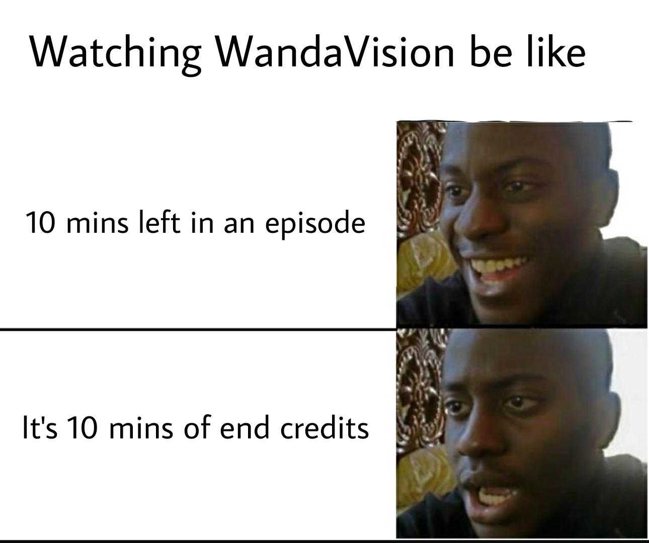 image of a man smiling and laughing with the caption of watching vandal vision like 10 mins left in an episode