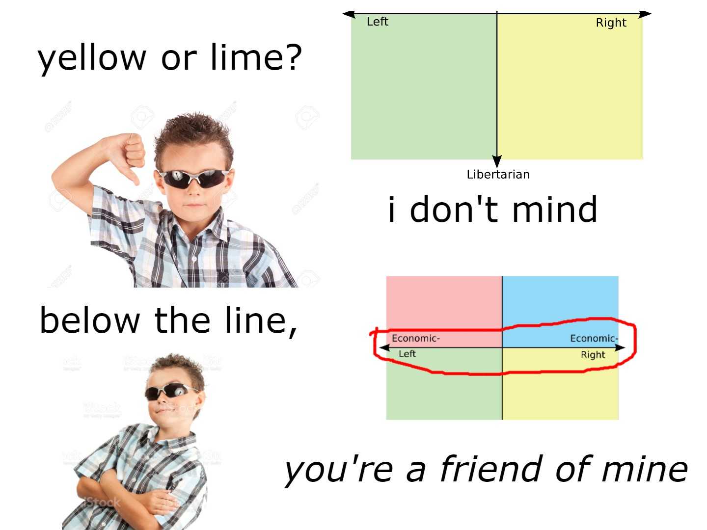 there are four different pictures of a boy with sunglasses and a yellow line