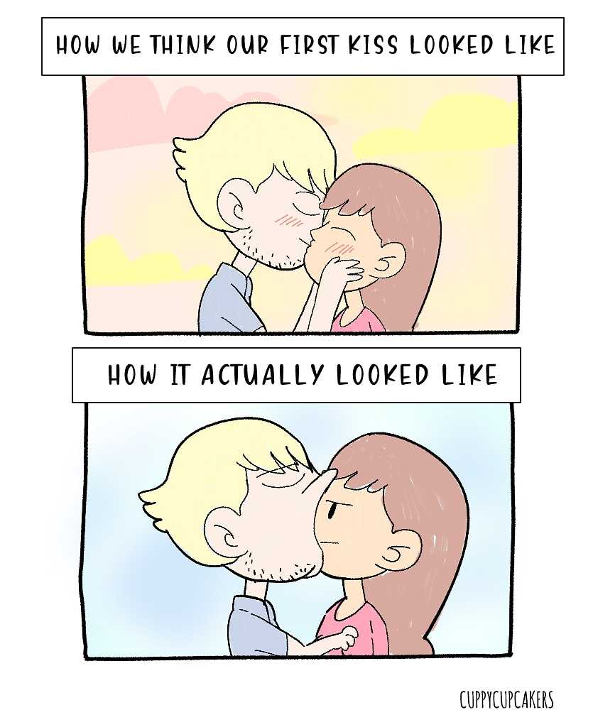 cartoon of a couple kissing each other in the same picture