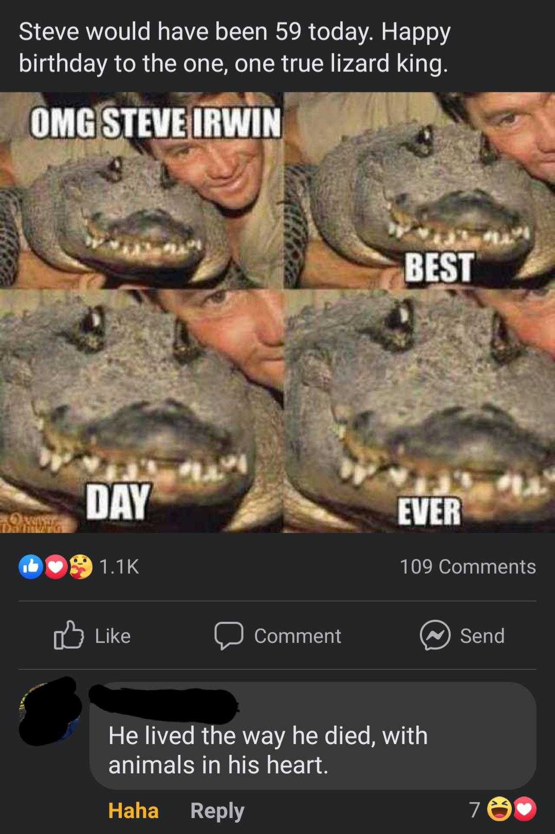 a close up of a person holding a crocodile with a caption