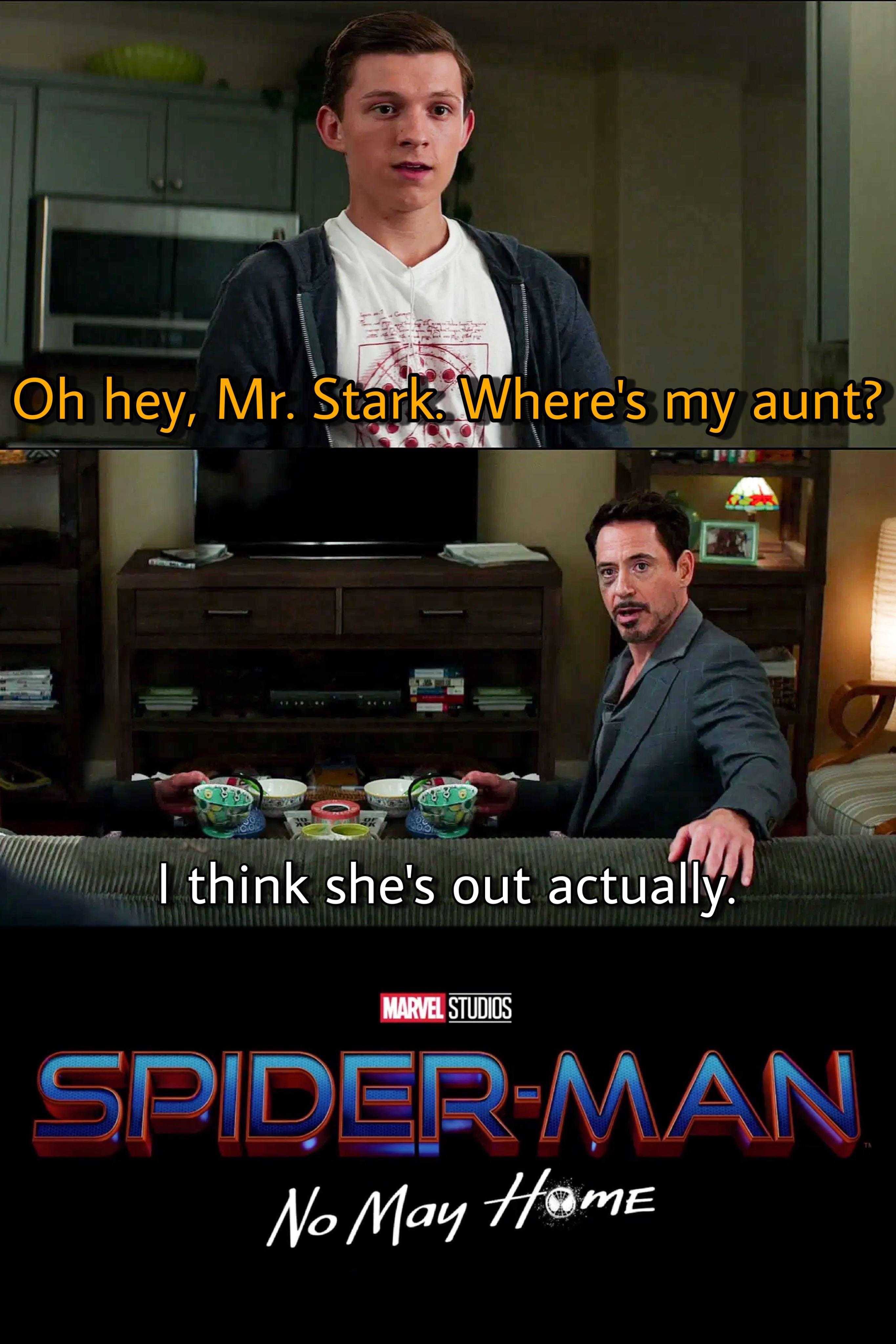 spider - man and iron man are in the same room