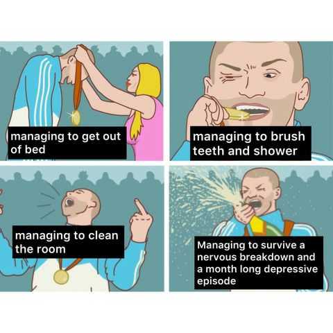 a cartoon of a man brushing his teeth and brushing his teeth