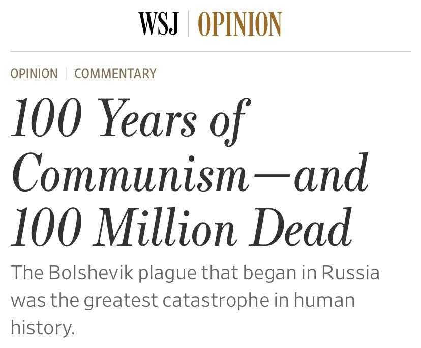 a newspaper article about the 100th anniversary of communism and the 100 million dead